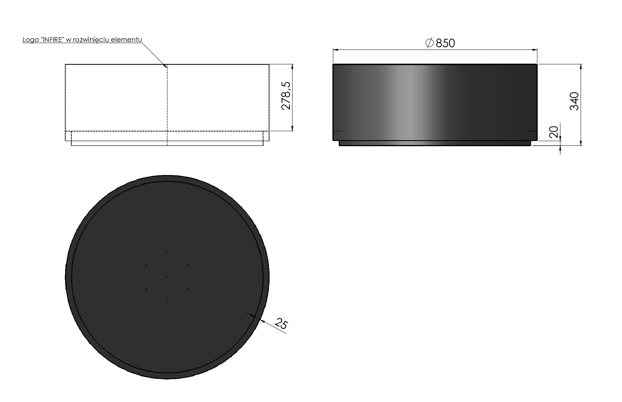 Ø850x340 ROUND CZARNA/BIAŁA - obrazek 6